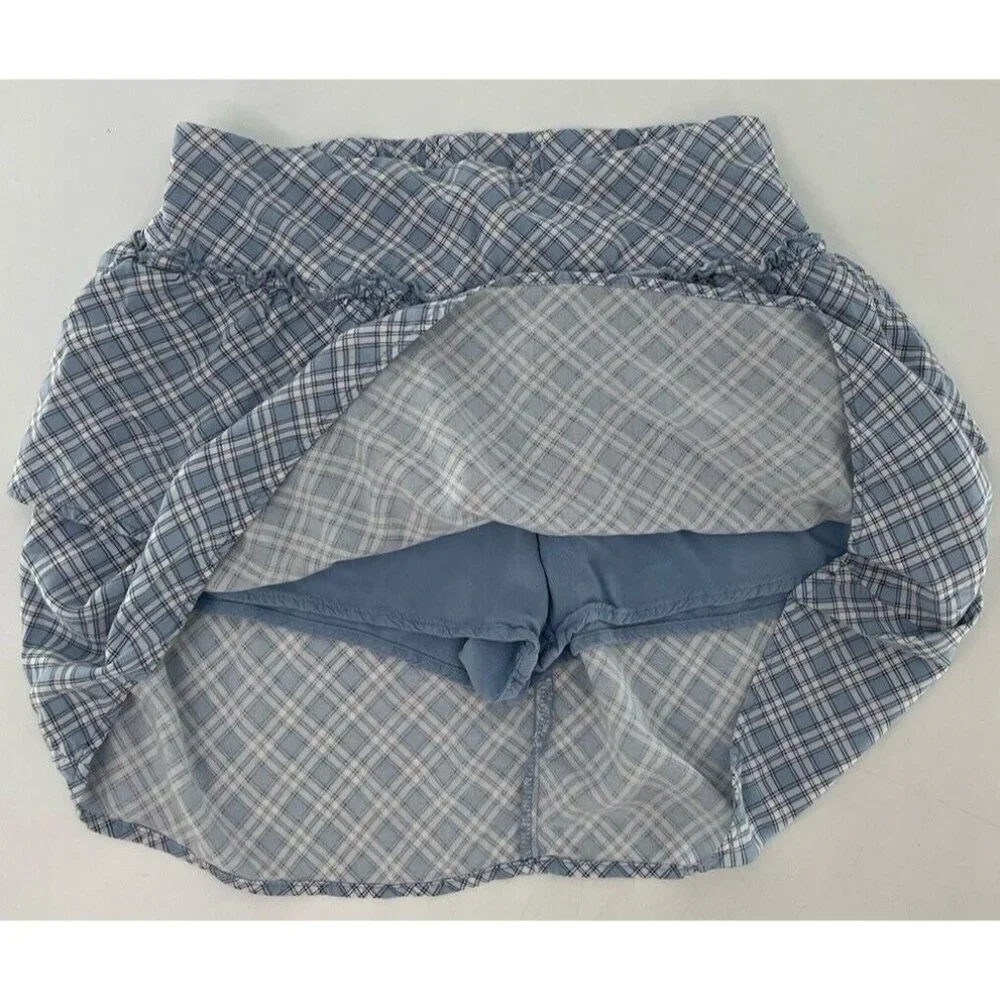 Abercrombie Kids Girl’s Blue Tiered‎ Plaid Print Mini Skort Skirt Sz 9/10